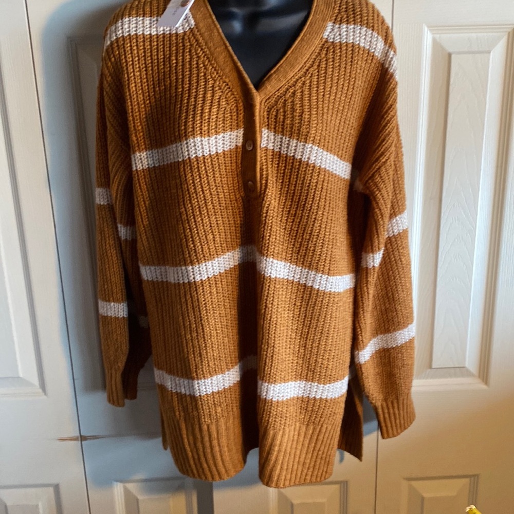 Pink Rose NWT Striped Button Down Vneck Long Sleeve Knit Sweater-Size medium